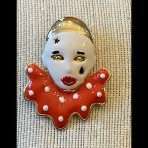 Vintage Enamel Pierrot Clown Red White Pin